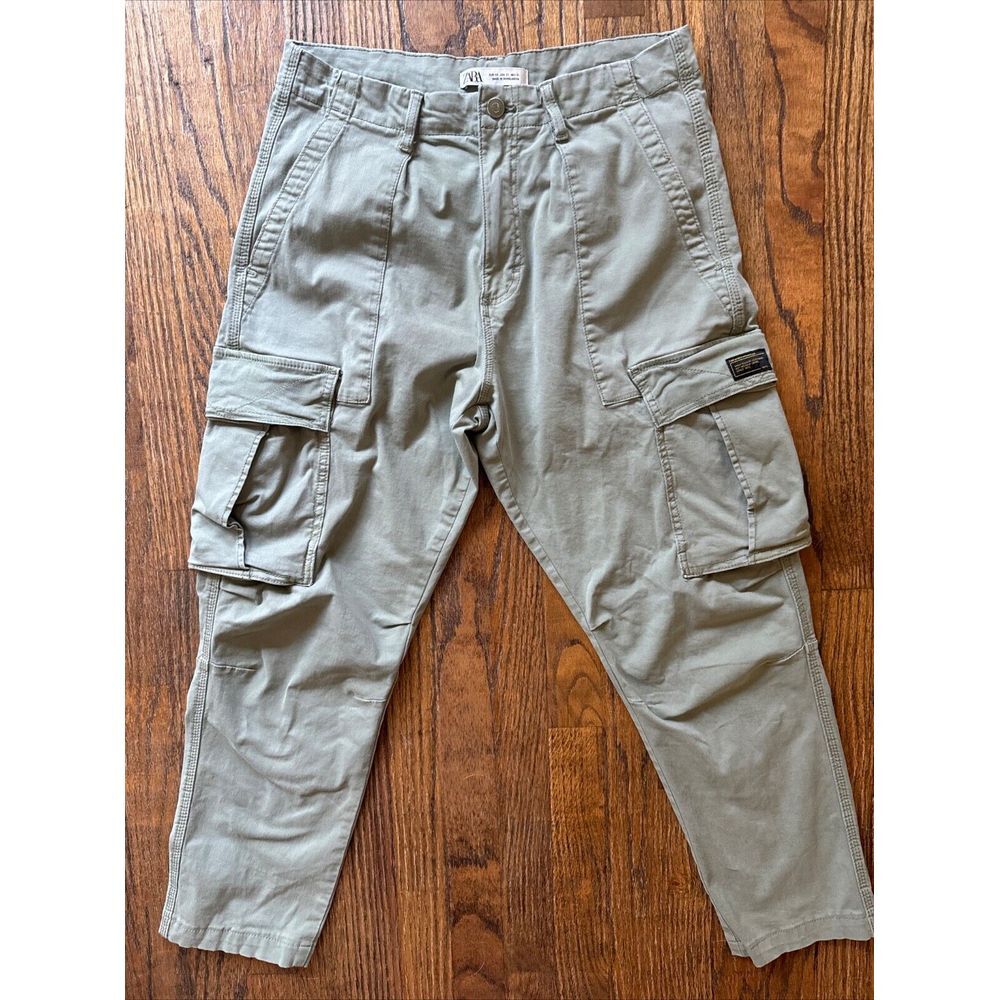 Zara Cargo Pants Women SZ 31 Olive Green Baggy Wide Leg Utility Y2K Military 90s